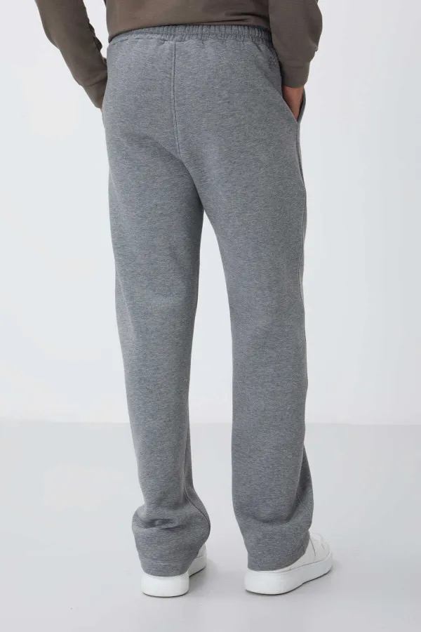 Tommylife Toptan Oversize Basic Düz Paça Erkek Eşofman Alt 82146 Gri Melanj