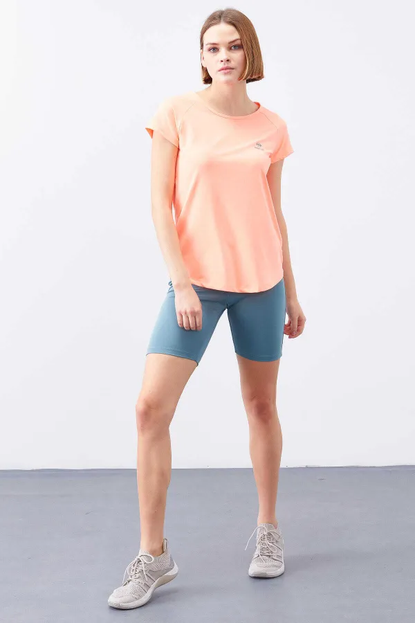 T-shirt femme Tommylife Wholesale Coral Back Window Short Sleeve Standard Fit Crew Neck - 97101