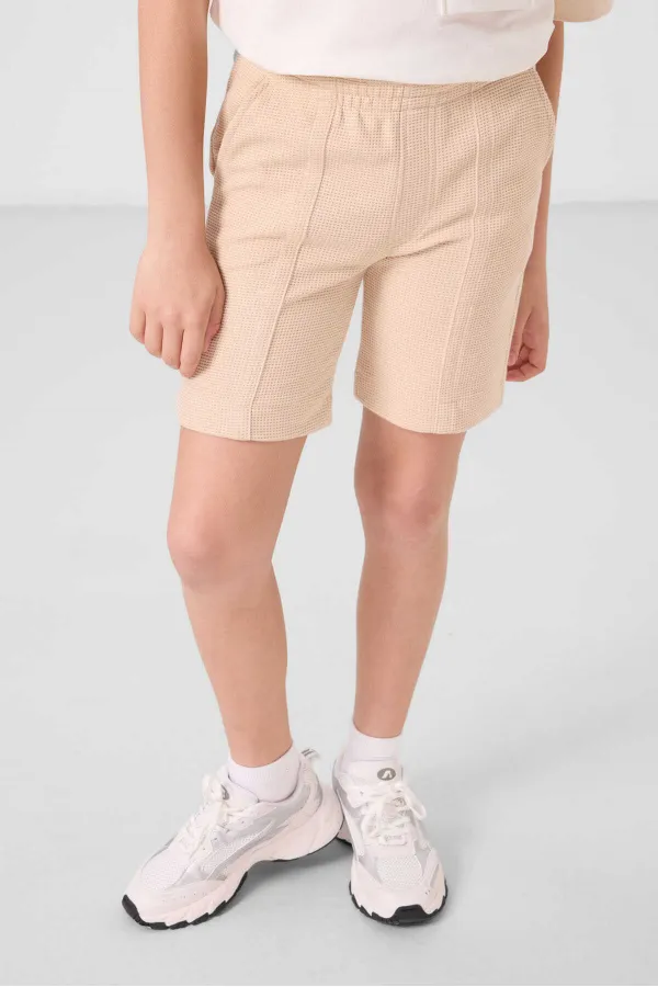 Tommylife Toptan Pamuklu Yumuşak Dokulu Standart Fit Basic Erkek Çocuk Şort 11289 Bej