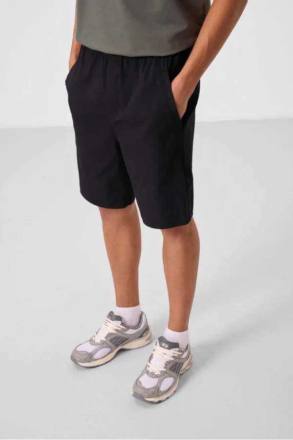 Short chino extensible léger, coupe standard, tissé, Tommylife Wholesale, noir, référence 81292