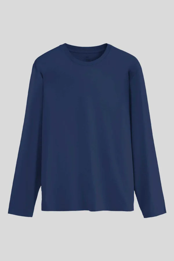 T-shirt homme Tommylife en gros, coupe standard, col rond, manches longues, slim, indigo - 87997