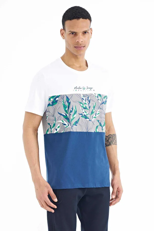 Tommylife Wholesale White Gradient Print Detail Crew Neck Standard Fit Men's T-Shirt - 88177