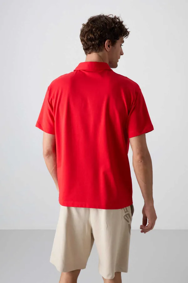 Tommylife Wholesale Polo Collar Oversize Printed Men's T-Shirt 88347 Fiesta