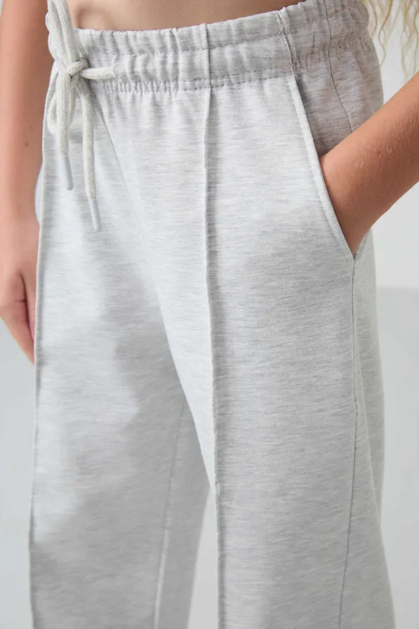 Tommylife Wholesale 7-15 Years Wide Leg Standard Fit Girls' Sweatpants 75144 Snow Melange