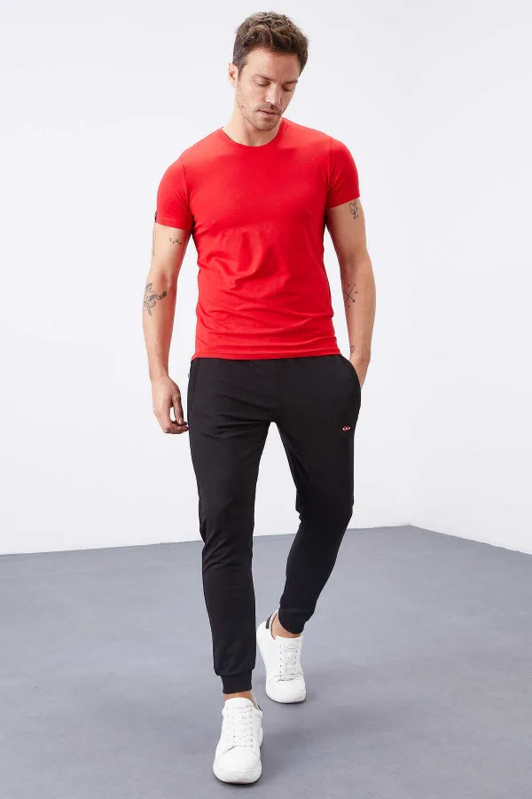 Tommylife Toptan Siyah Fermuar Cepli Dar Kalıp Jogger Erkek Eşofman Alt - 84343