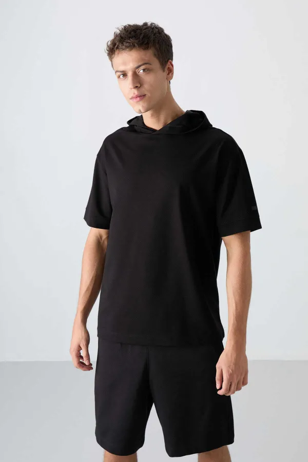 Tommylife Wholesale Hooded Oversize Basic Men's T-Shirt 88352 Black