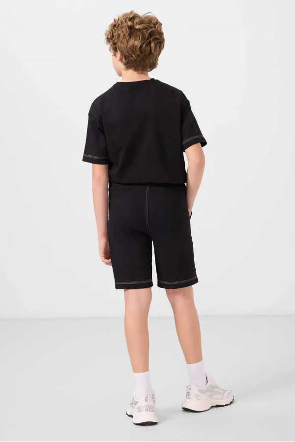 Ensemble short chino garçon Tommylife Wholesale en coton léger et extensible, coupe oversize, noir, réf. 11279