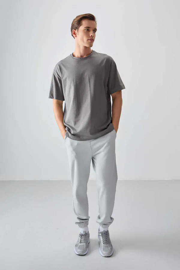 Tommylife Wholesale Crew Neck Oversize Basic Men's T-Shirt 88353 Dark Gray