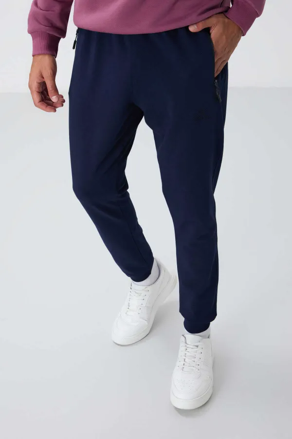 Tommylife Toptan İndigo Fermuar Cepli Standart Kalıp Jogger Erkek Eşofman Alt - 84651