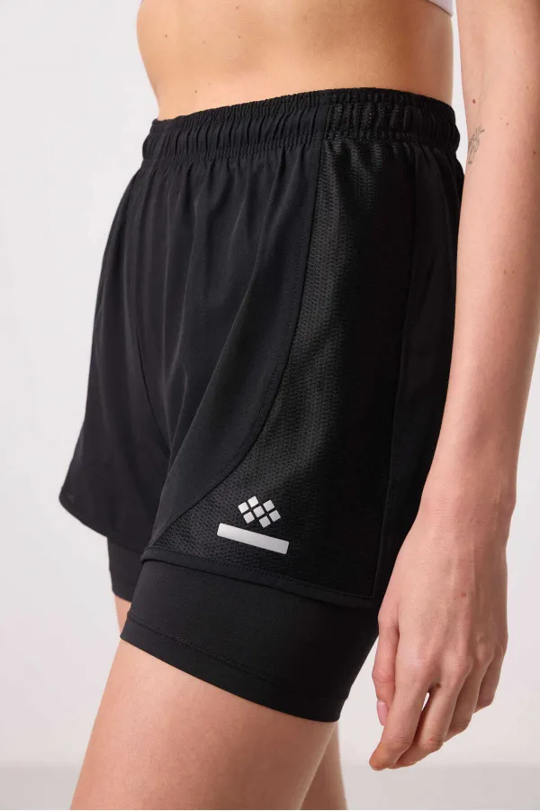 Short Tommylife en polyester, coupe standard, poche cachée, fermeture éclair, legging intégré - 91015 Noir