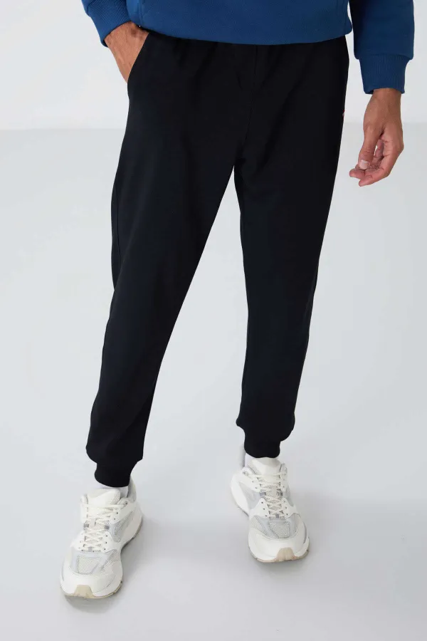 Tommylife Toptan Lacivert Klasik Cepli Standart Kalıp Manşetli Erkek Eşofman Alt - 84652