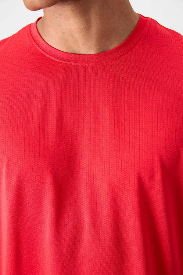 Tommylife Toptan O Yaka Standart Kalıp Aktif Spor Erkek T-Shirt 88388 Kırmızı