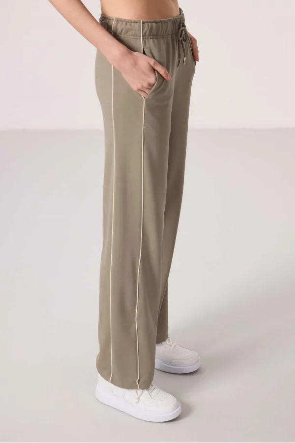 Pantalon palazzo à jambes larges pour femme Tommylife, texture douce, avec empiècements latéraux - 94669 Beige foncé