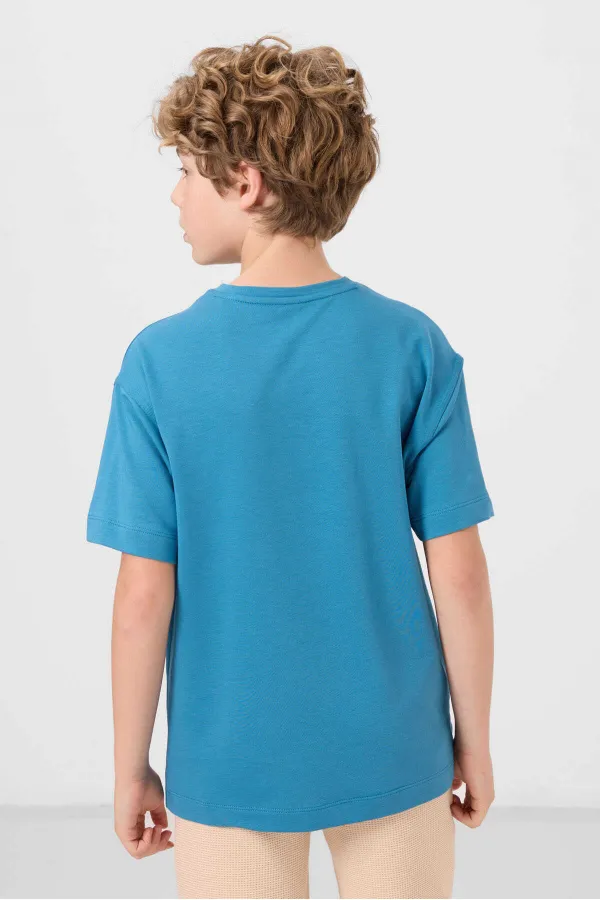 T-shirt basique oversize en coton doux texturé Tommylife pour garçon, couleur bleu pétrole, référence 11297.