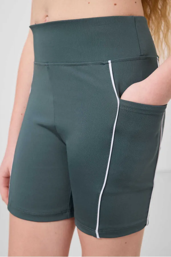 Tommylife Toptan Esnek Standart Fit Basic Performans Kız Çocuk Tayt 75189 Orman Yeşili