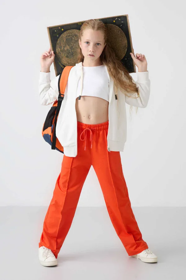 Pantalon de survêtement Tommylife Wholesale pour filles de 7 à 15 ans, coupe standard, jambes larges, référence 75144, orange.