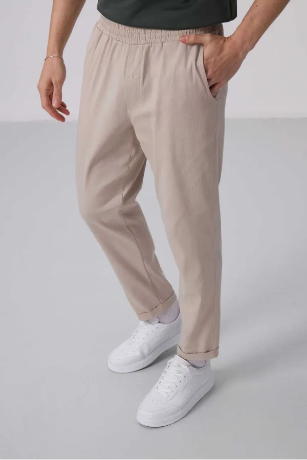 Pantalon chino extensible léger tissé coupe standard Tommylife Wholesale 82175 Stone