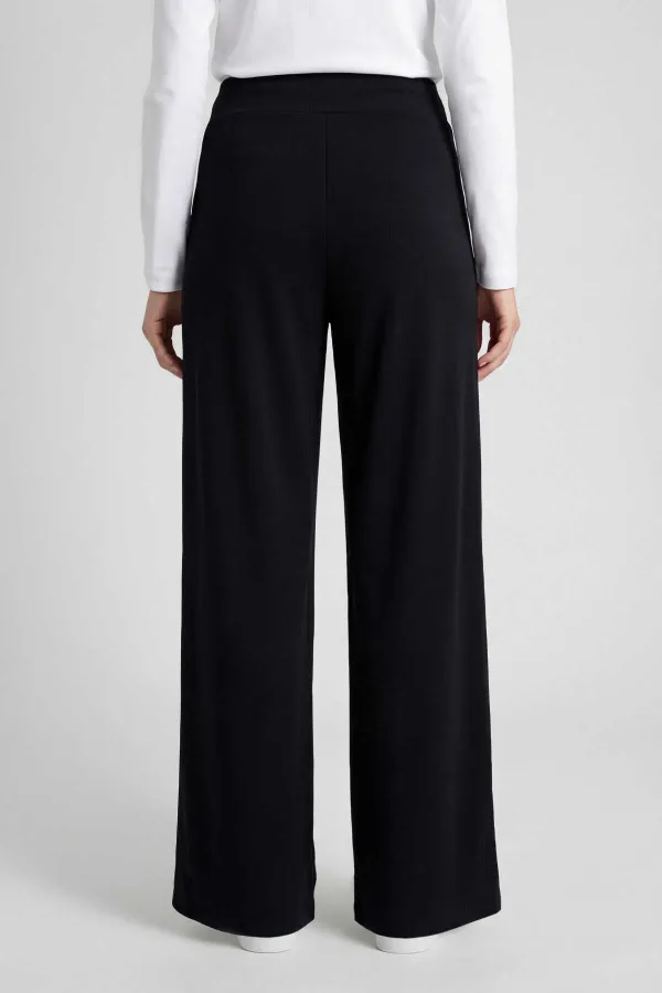 Tommylife Wholesale Black Comfort Fit Wide Leg Corset Palazzo Women's Trousers - 94681 Tommylife Wholesale Black Comfort Fit Wide Leg Corset Palazzo Women's Trousers - 94681