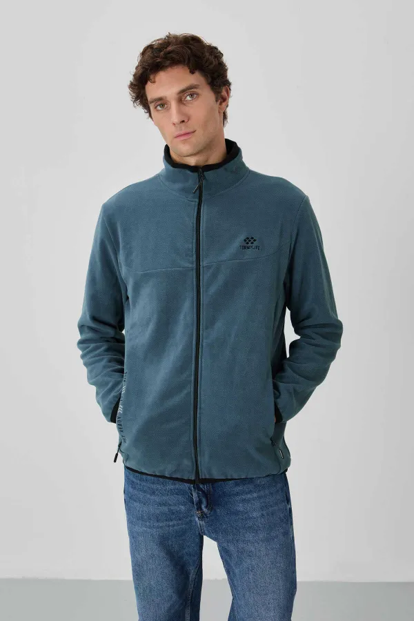Sweat-shirt en polaire zippé à col montant pour homme Tommylife, modèle standard, vente en gros, 87992, pétrole