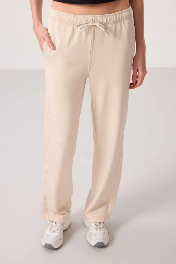 Pantalon palazzo à jambes larges pour femme Tommylife Wholesale, texture douce, avec empiècements latéraux - 94669 Beige