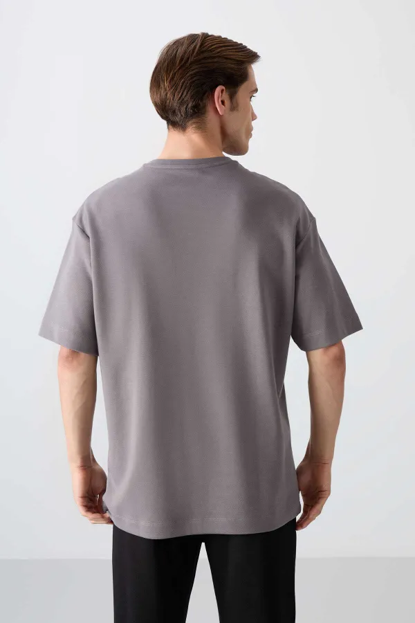 Tommylife Wholesale Crew Neck Oversize Printed Men's T-Shirt 88325 Dark Gray