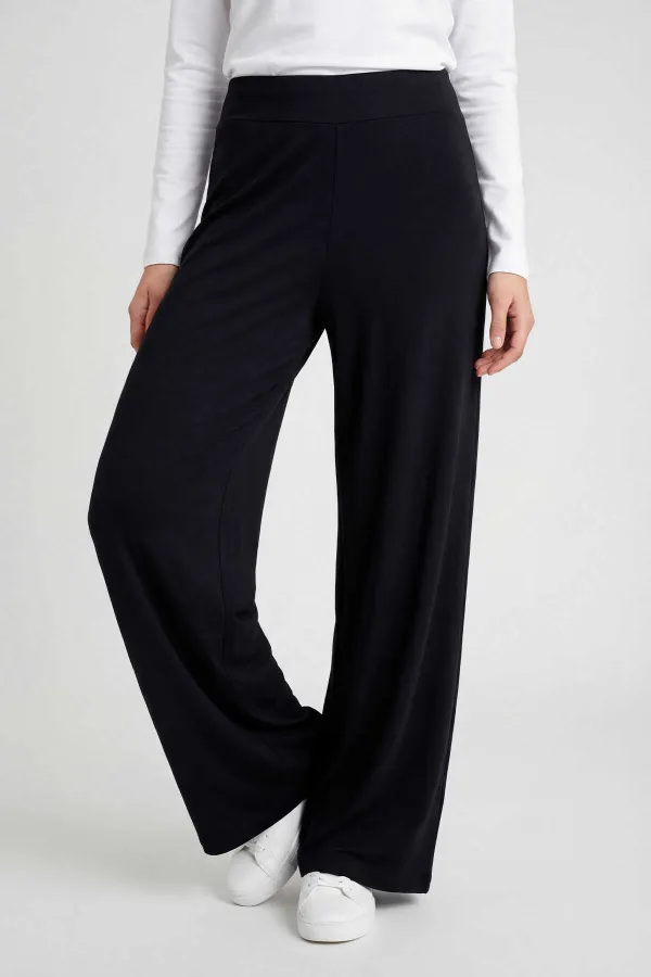 Tommylife Wholesale Black Comfort Fit Wide Leg Corset Palazzo Women's Trousers - 94681 Tommylife Wholesale Black Comfort Fit Wide Leg Corset Palazzo Women's Trousers - 94681