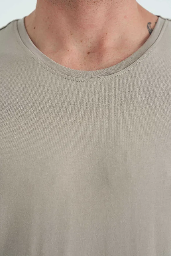 Tommylife Toptan O Yaka Standart Kalıp Basic Erkek T-Shirt 87911 Koyu Bej