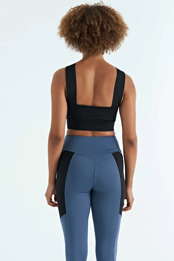 Tommylife Toptan Siyah Logo Baskılı Dar Kalıp Dalgıç Kumaş Kadın Büstiyer - 97259