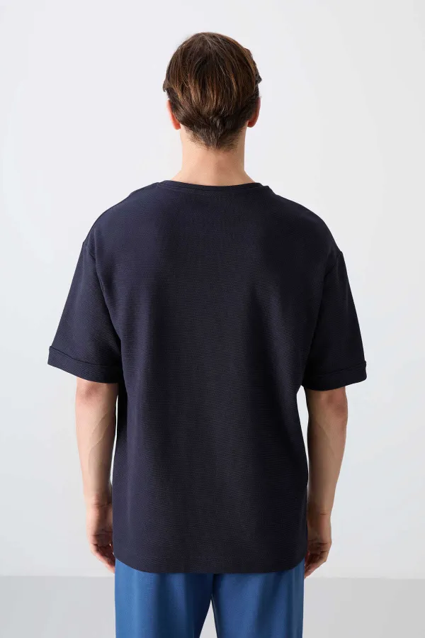Tommylife Toptan O Yaka Oversize Basic Erkek T-Shirt 88339 Lacivert
