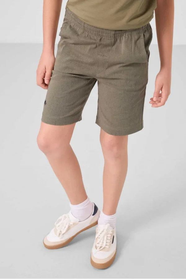 Tommylife Toptan Pamuklu Oversize Fit Dokuma Hafif Esnek Chino Erkek Çocuk Şort Takım 11277 Koyu Bej-Camel