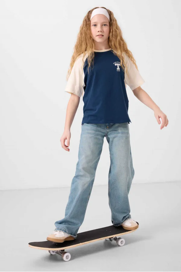 Tommylife Wholesale Crew Neck Cotton Printed Oversize Fit Girls' T-Shirt 75179 Parliament