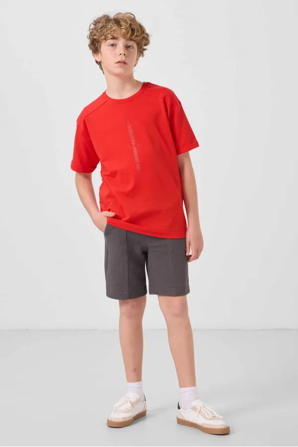 Tommylife Wholesale Cotton Soft Textured Standard Fit Basic Boys' Shorts 11289 Dark Grey