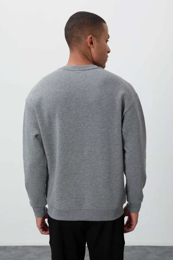 Sweat-shirt basique Tommylife à col rond et coupe décontractée pour homme, gris chiné, référence 88418