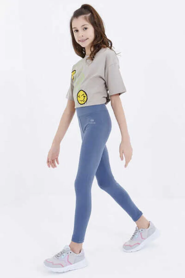 Leggings Tommylife pour filles, taille haute, coupe slim, couleur pétrole - 75047