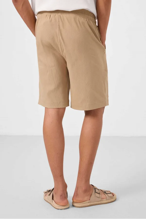 Short chino extensible léger, coupe standard, tissé, Tommylife Wholesale, beige foncé, référence 81289