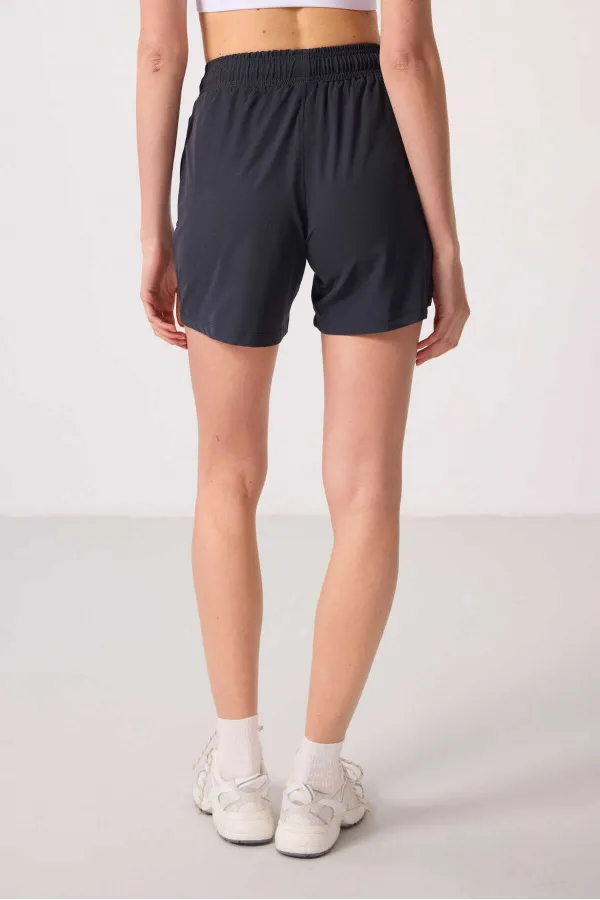 Tommylife Toptan Polyester Gizli Cep Fermuarlı Rahat Form Kadın Şort - 91014 Antrasit