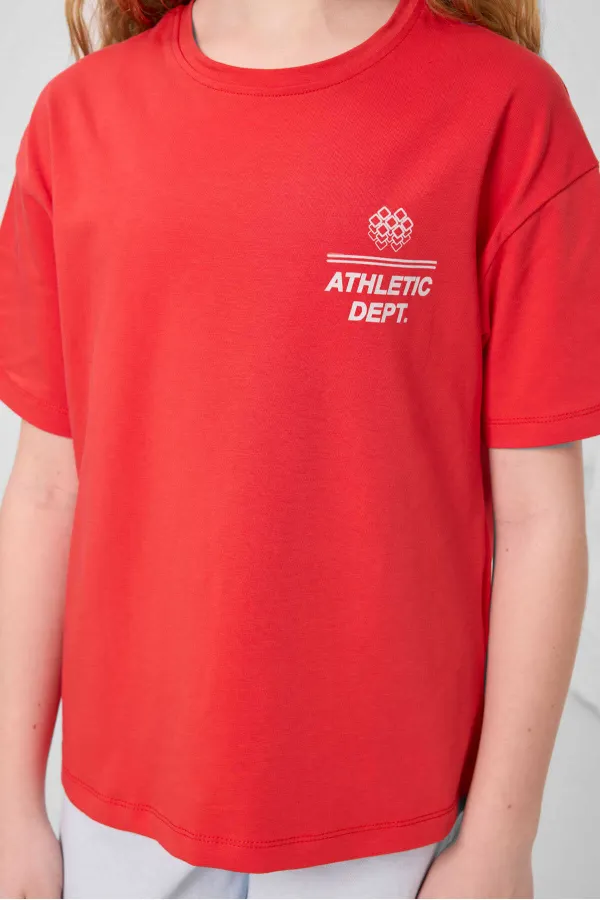 Tommylife Toptan Pamuklu O Yaka Oversize Fit Basic Kız Çocuk T Shirt 75178 Fiesta