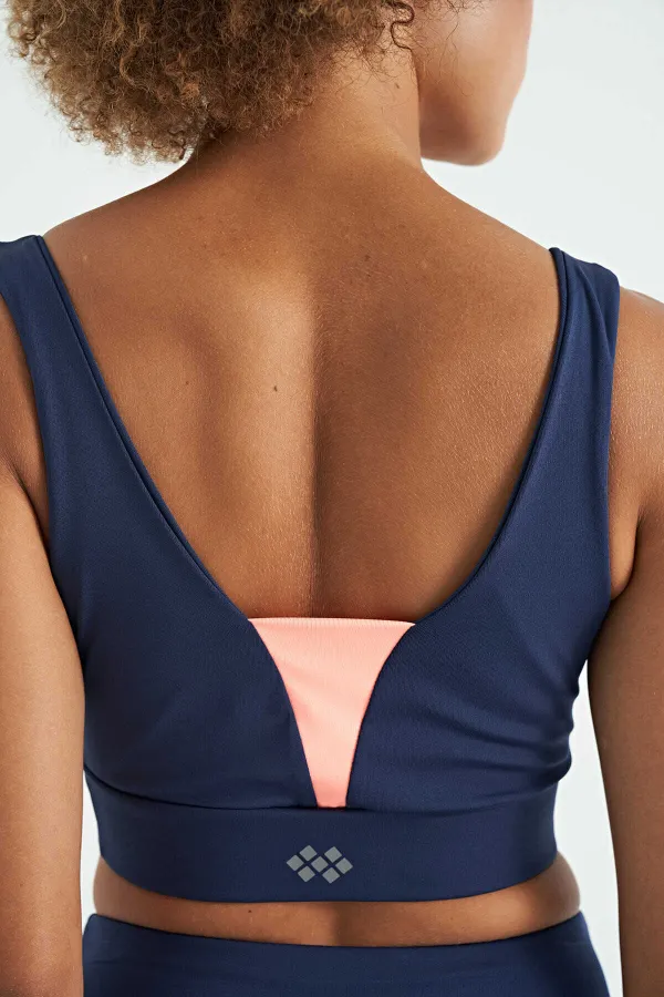 Bustier Tommylife Wholesale en tissu scuba imprimé indigo à blocs de couleur, coupe ajustée, pour femme - 97271