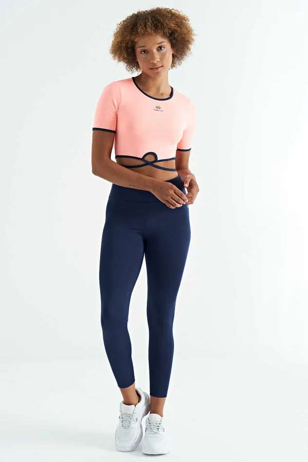 Leggings pour femmes Tommylife, taille haute, coupe slim, imprimé logo indigo - 94627