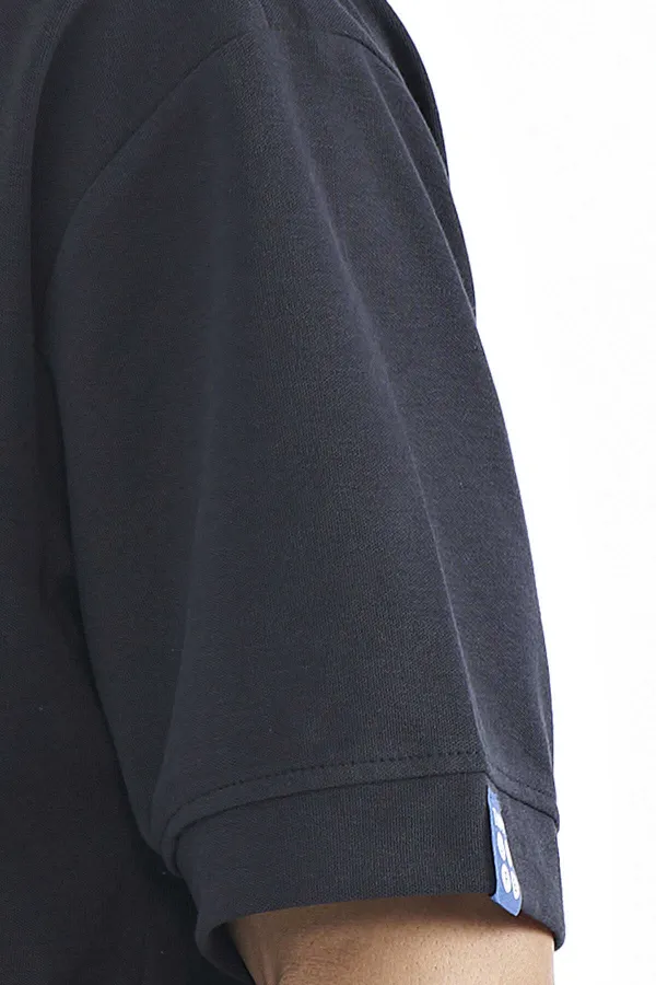 Tommylife Wholesale T-shirt oversize à capuche bleu marine avec étiquette sur la manche - 88179