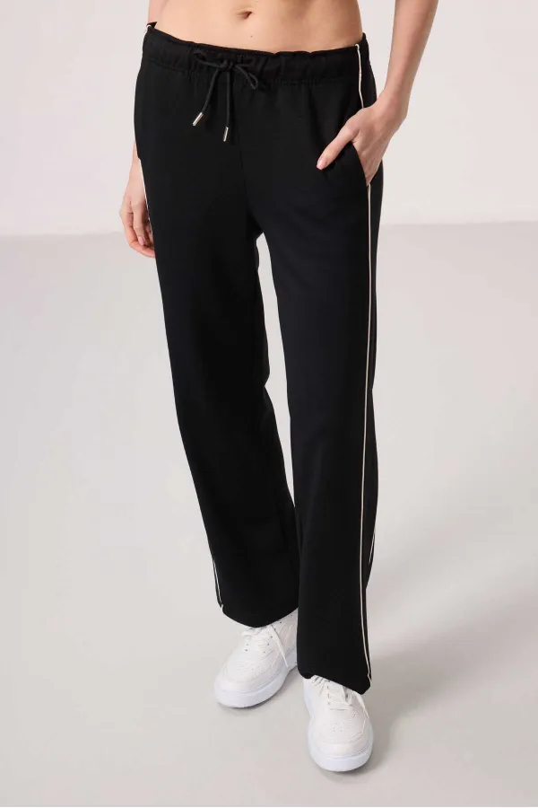 Tommylife Toptan Yumuşak Dokulu Yan Panel Detaylı Geniş Paça Kadın Palazzo Pantolon - 94669 Siyah