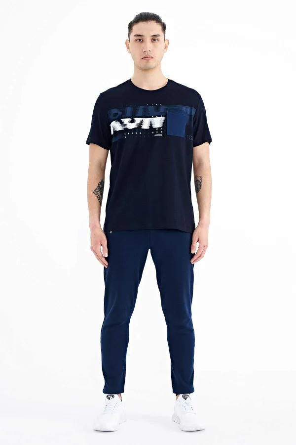 Tommylife Toptan Lacivert Ön Cep Detaylı Baskılı Standart Kalıp Erkek T-Shirt - 88200