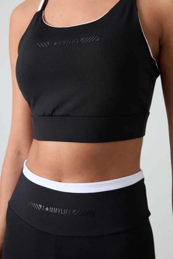 Tommylife Toptan Yüksek Bel Dar Paça Kadın Büstiyer Tayt Takım 95333 Siyah