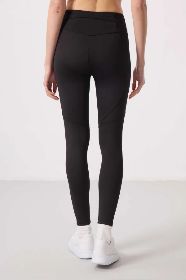 Tommylife Toptan Polyester Standart Fit Esnek Performans Kadın Tayt - 94666 Siyah