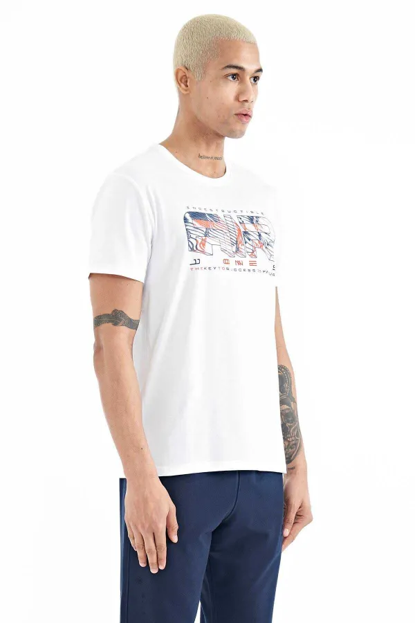 Tommylife Wholesale Oscar Crew Neck Standard Fit Printed Men's T-Shirt 88226 White