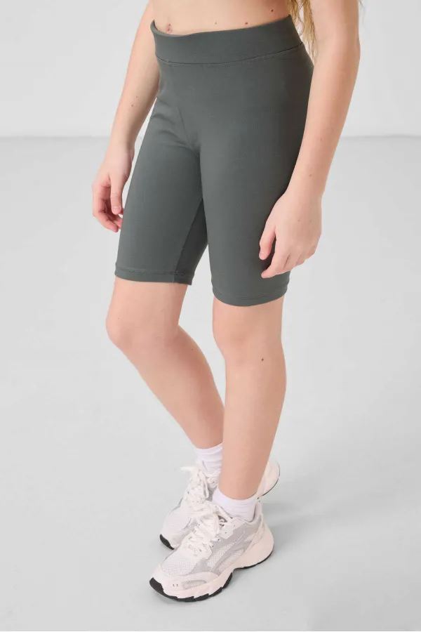 Tommylife Toptan Pamuklu Kısa Paça Standart Fit Basic Kız Çocuk Tayt 75188 Haki