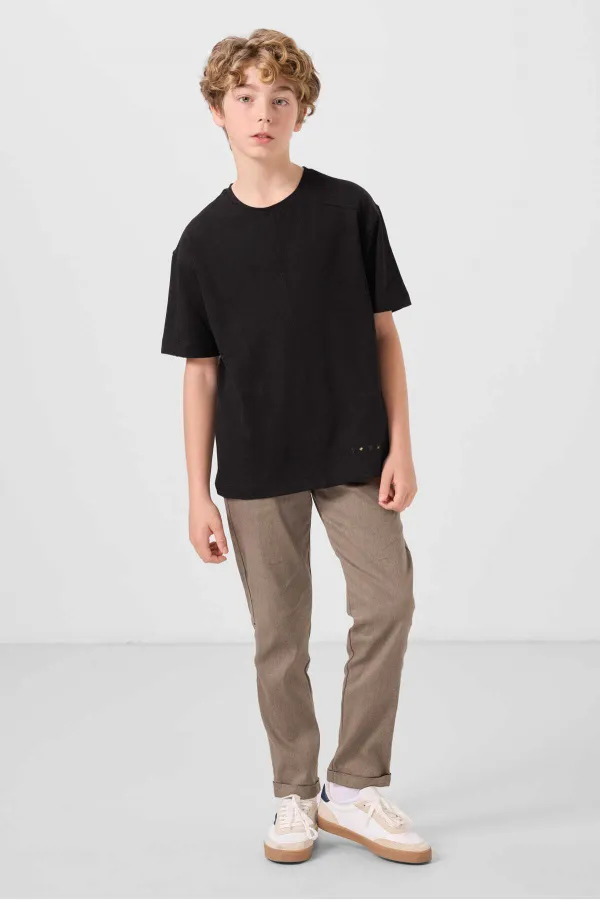 Tommylife Wholesale Cotton Soft Textured Oversize Basic Boys' T-Shirt 11297 Black