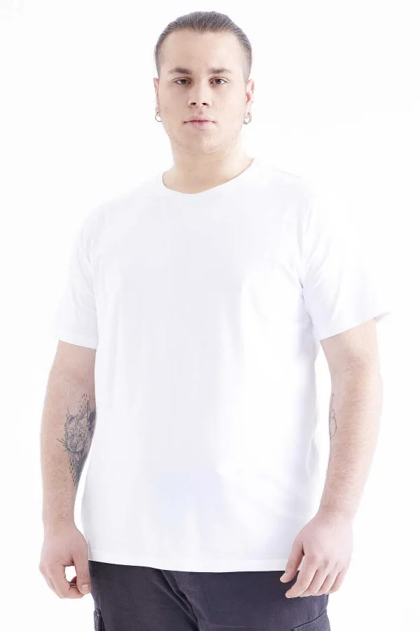 T-shirt homme Tommylife Wholesale blanc basique à manches courtes et col rond, grandes tailles - 88072