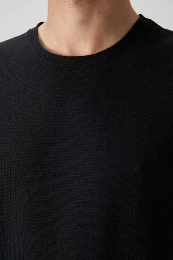 Tommylife Toptan O Yaka Oversize Basic Erkek T-Shirt 88379 Siyah