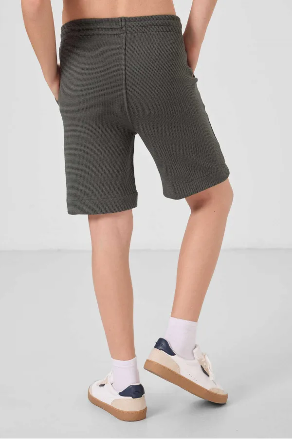 Short basique pour garçon Tommylife, en coton doux texturé, coupe standard, couleur kaki, référence 11289
